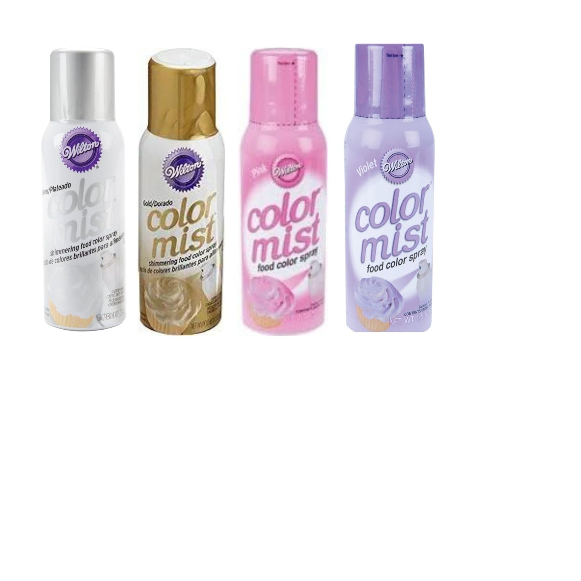 Generic Wilton Color Mist Edible Decorating Spray Set - Fairy Set (Silver, Gold, Pink, Purple)
