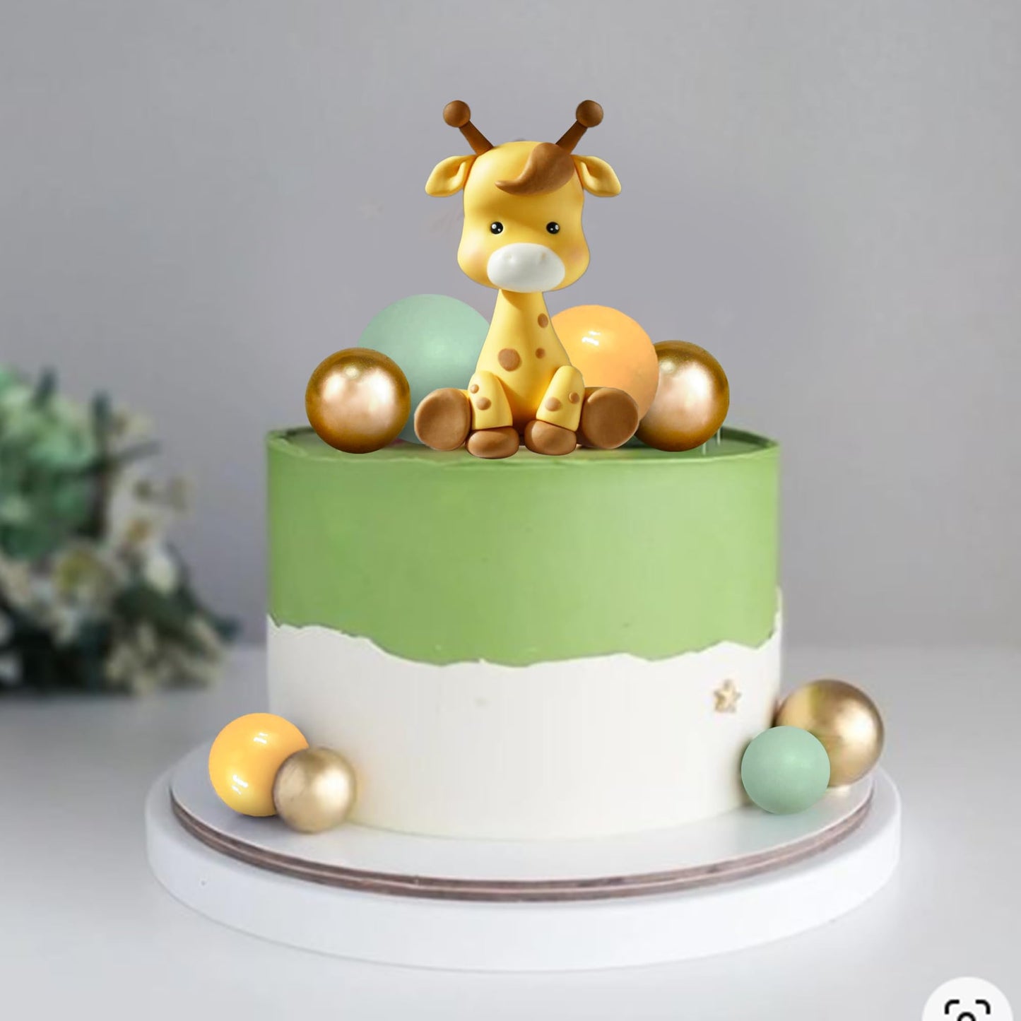 DRWATE Giraffe Cake Topper - Clay Material, Wild Animals Theme, Yellow & Green Accents