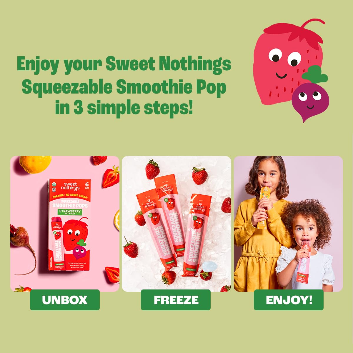 Sweet Nothings  Multi-Pack  USDA Organic Kids Squeezable Super Fruit Smoothie  Value Pack of 24 - Dye-Free  No Added Sugar Vegan  Healthy Organic Fruit and Veggie Pops  Freeze & Enjoy