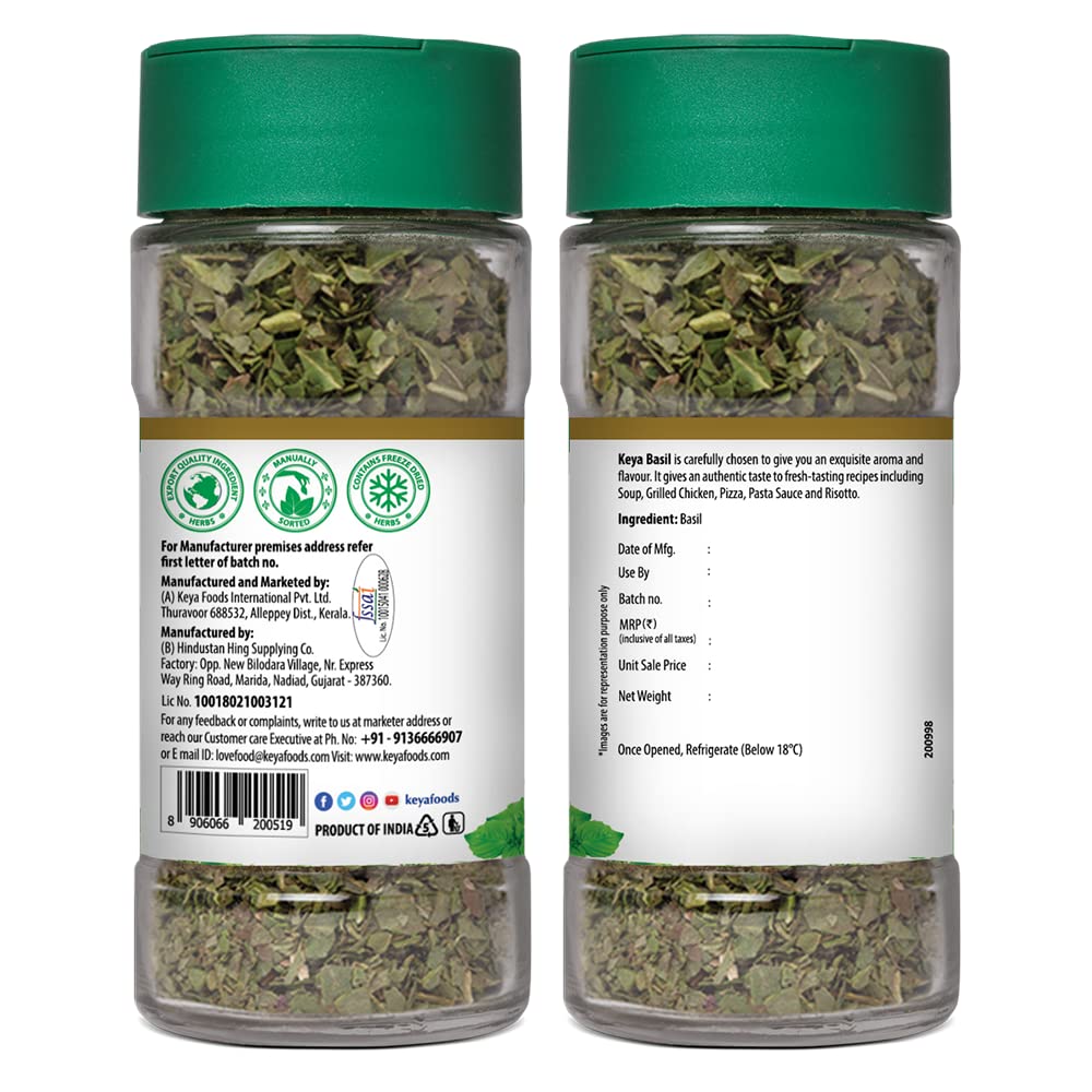 Keya Basil For Pizza/Pasta Seasoning (Freeze Dried), Imported Herb Sprinkler,12Gm