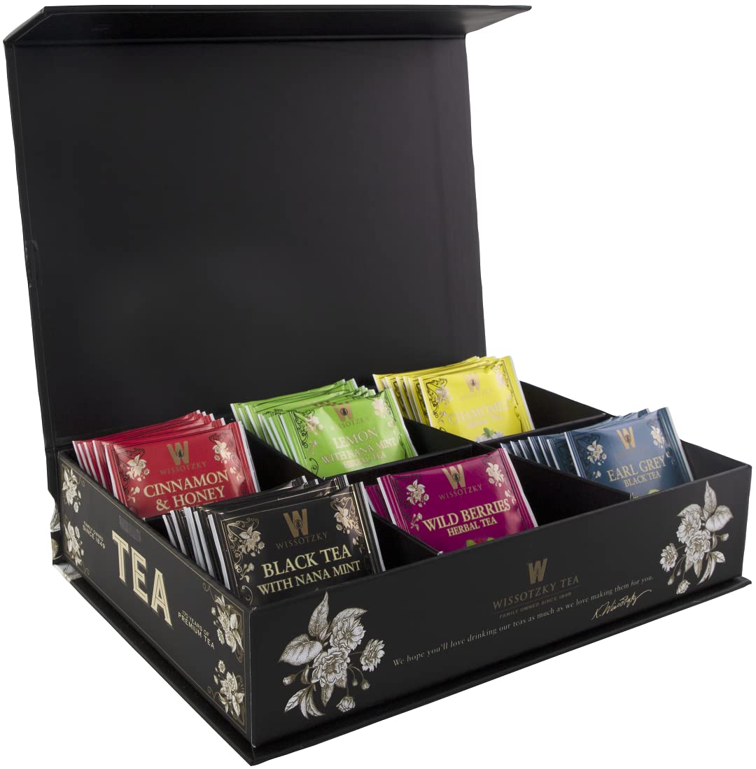 Wissotzky Artisinal Tea Chest Box, Artisan Collection Assorted Artisan Tea Bags (42 Individually Wrapped Tea Bags, 6 Flavors) Gr
