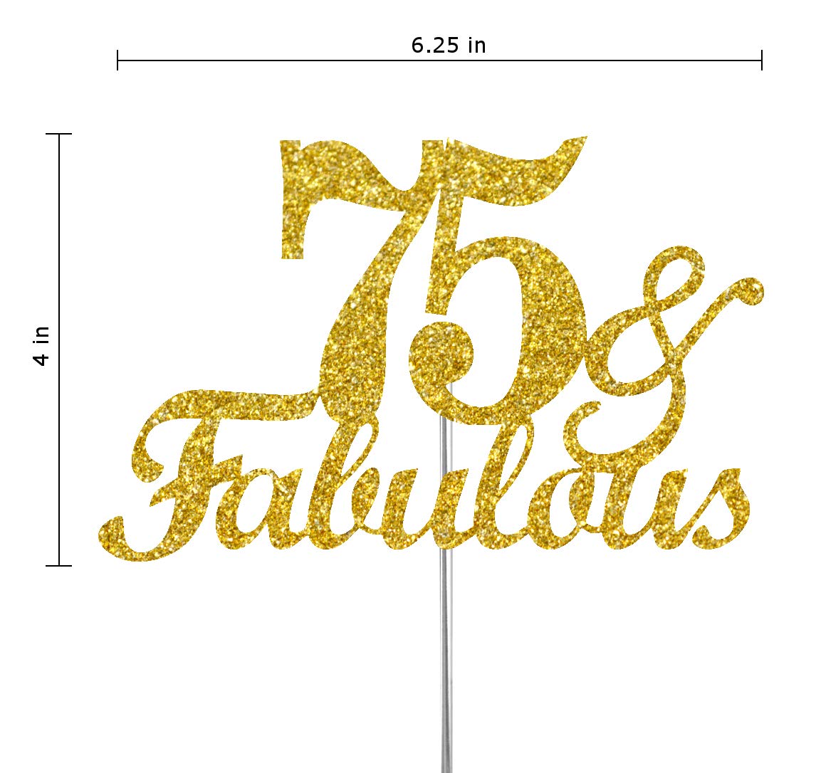 RokAPary 75 & Fabulous Cake Topper, Gold Glitter, Acrylic Stick, Premium Quality, Model RCTF