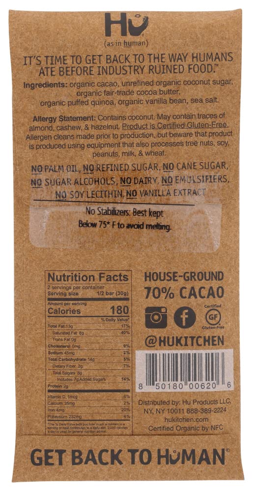 Hu Kitchen Bar Chocolate Vanilla Quinoa Qrispy, 2.1 Oz
