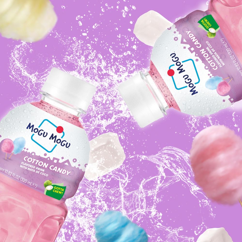 Mogu Mogu Drink Cotton Candy - Chewable Juice Boxes with Nata de Coco - 6 Bottles