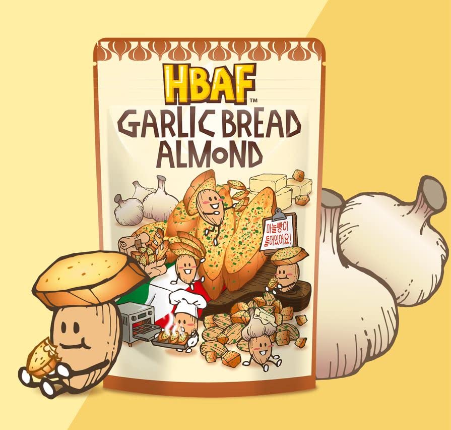 [Official Gilim Hbaf] Korean Seasoned Garlic Almonds Nut Snack With Galic Bread Chips | School, Work, Travel Snack | Pre-Workout