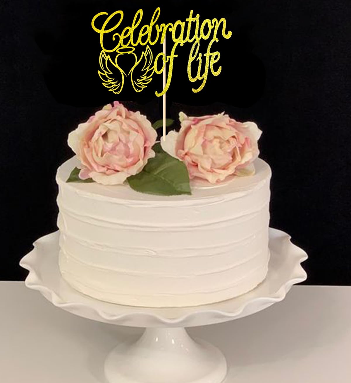 yaxwhty Cake Topper - Happy Birthday in Heaven, Gold Glitter, In Loving Memory, Perfect for Celebrations and Anniversaries