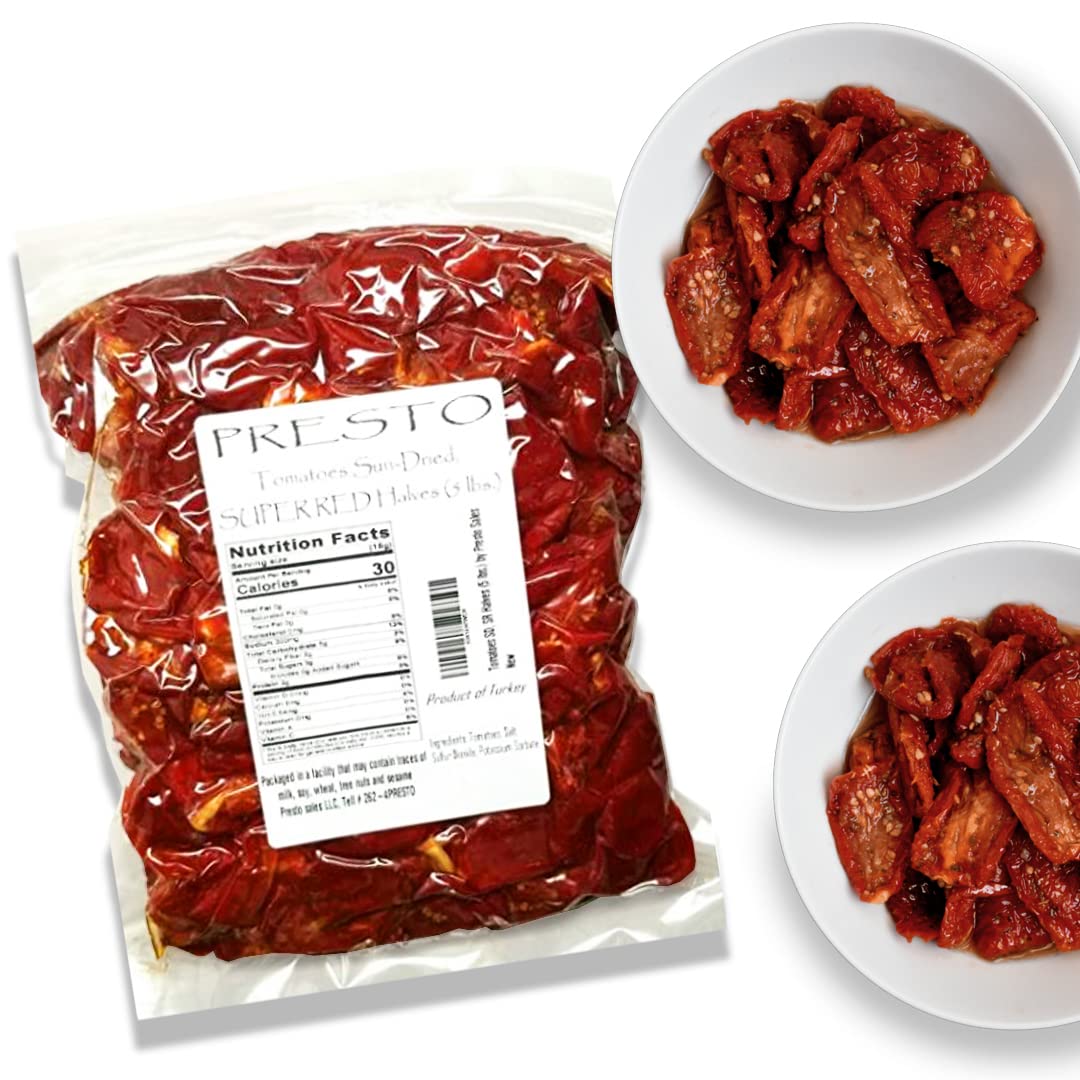 Presto Sales Sun-Dried Tomatoes Halves, Vegan, 5 lbs (80 oz), Ready to Eat