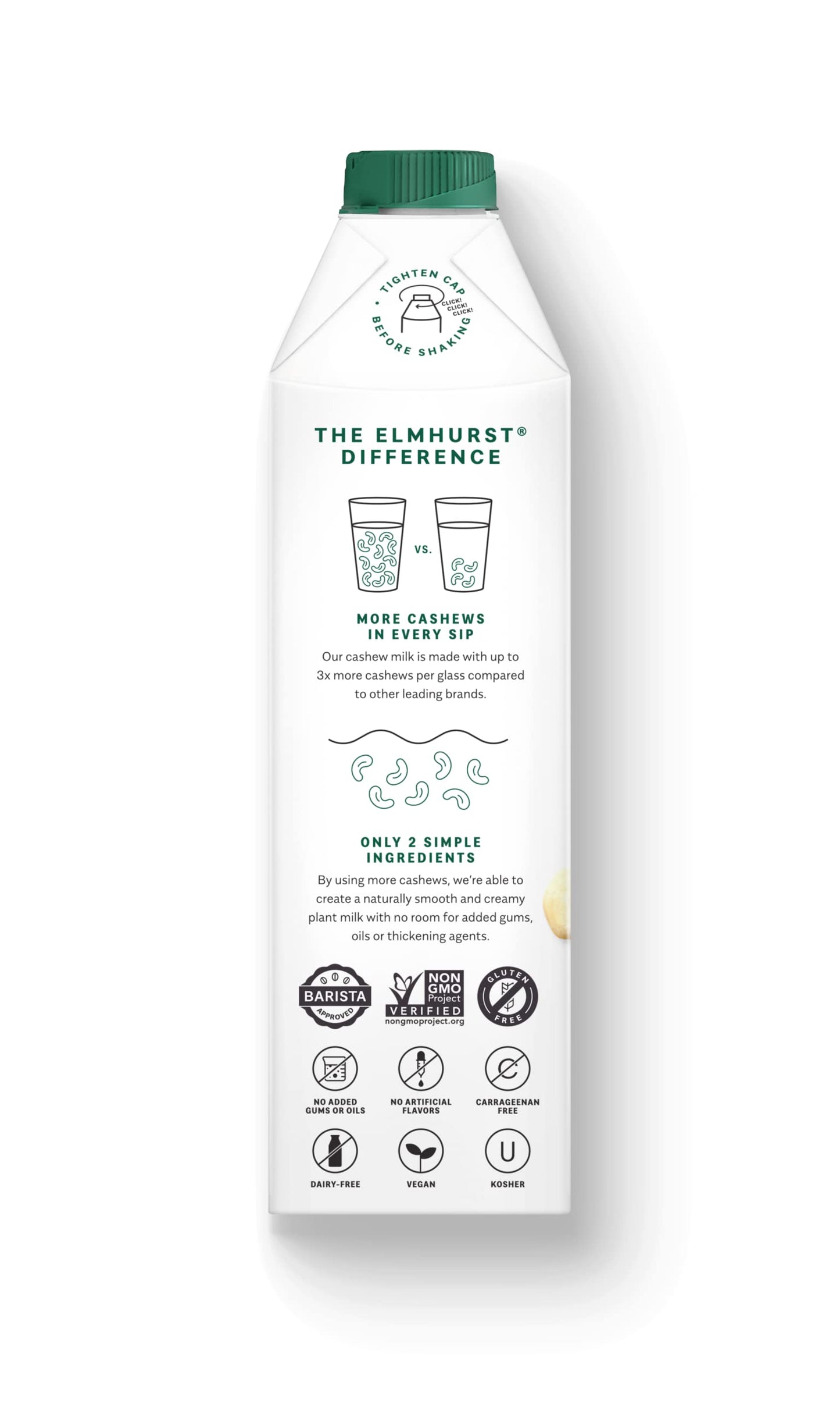 Elmhurst 1925 Cashew Milk, Unsweetened Cashew Milk, Shelf Stable Cashew Milk, Vegan, Kosher, Nondairy, Sugar Free, Non Gmo, Plan