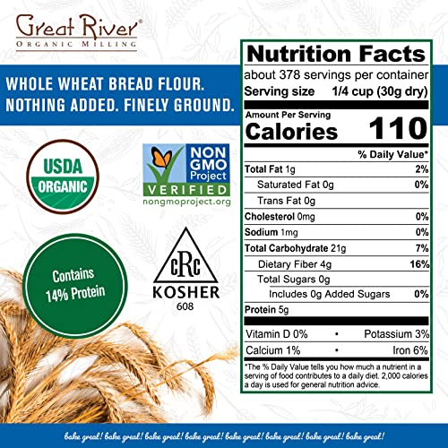 Great River Organic Milling Organic Whole Wheat Flour, 25 lb, Pack of 1, Model 684765110251