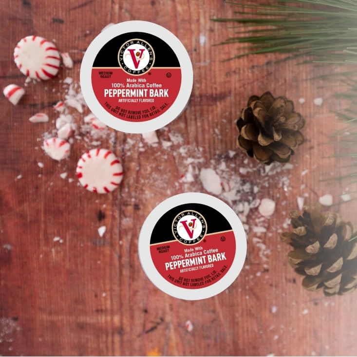 Victor Allens Coffee Peppermint Bark Medium Roast Single Serve Pods, 42 Count, Compatible with Keurig K-Cup malt-inspired, Brown