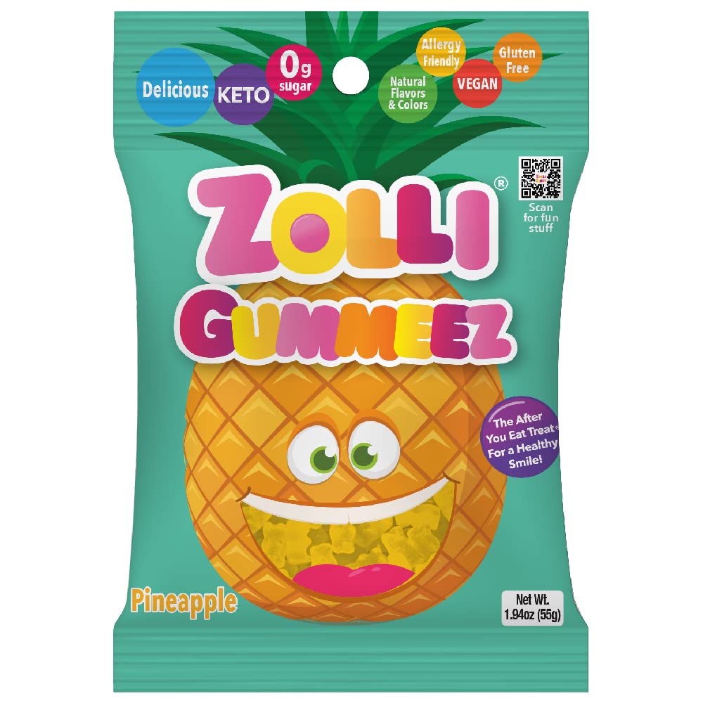 Zolli Gummies Pineapple - Delicious Zero Sugar, Allergy-Free, KETO, Vegan Clean Teeth Candy - 1.94oz for a Single Tasty and Dent