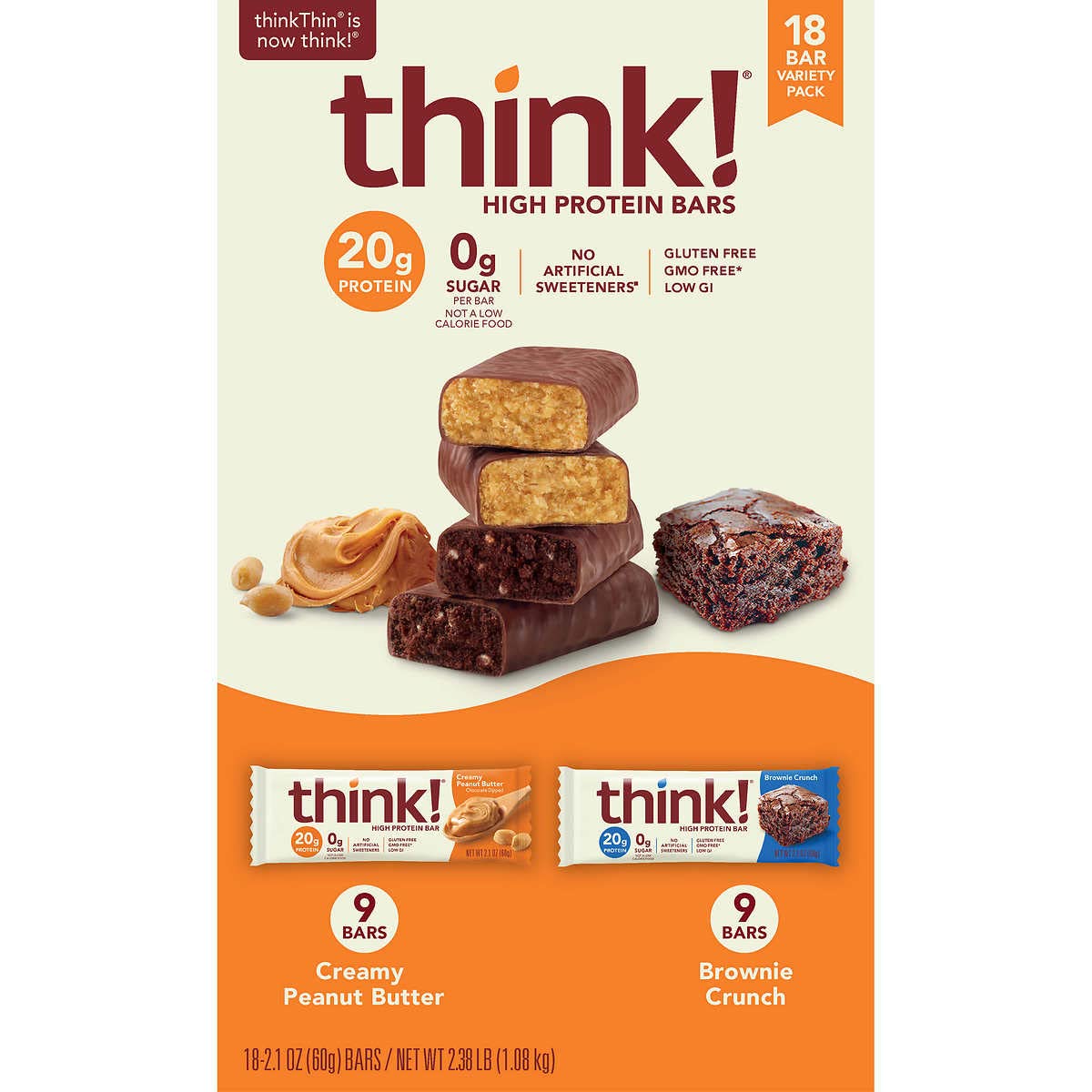 thinkThin High Protein Bar Variety Pack, 18 Ct (2 Boxes = 36 Bars)