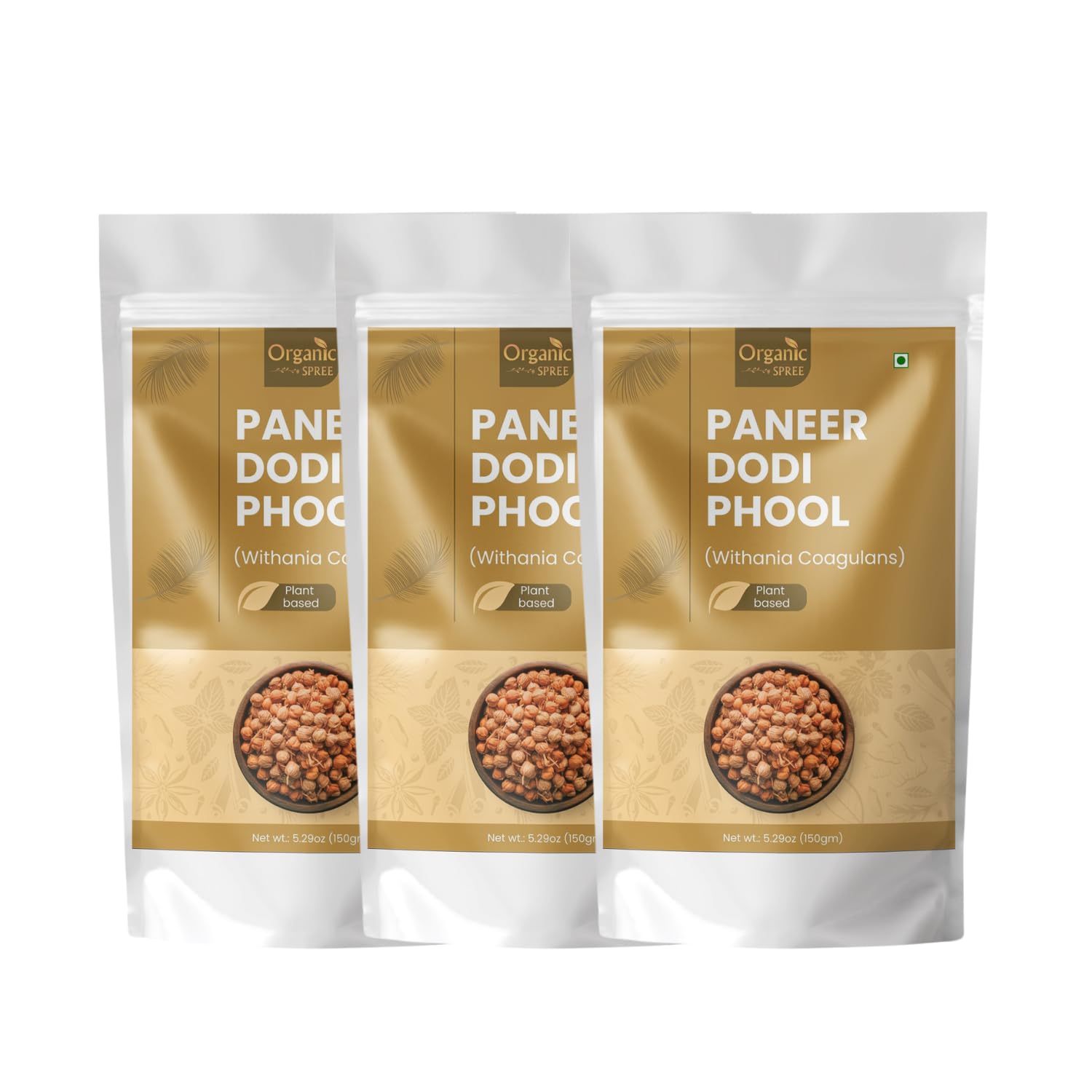 Organic Spree Paneer Dodi Phool 150gm (5.3oz) Withania Coagulans - Pure and Natural Indian Rennet - Pack of 3