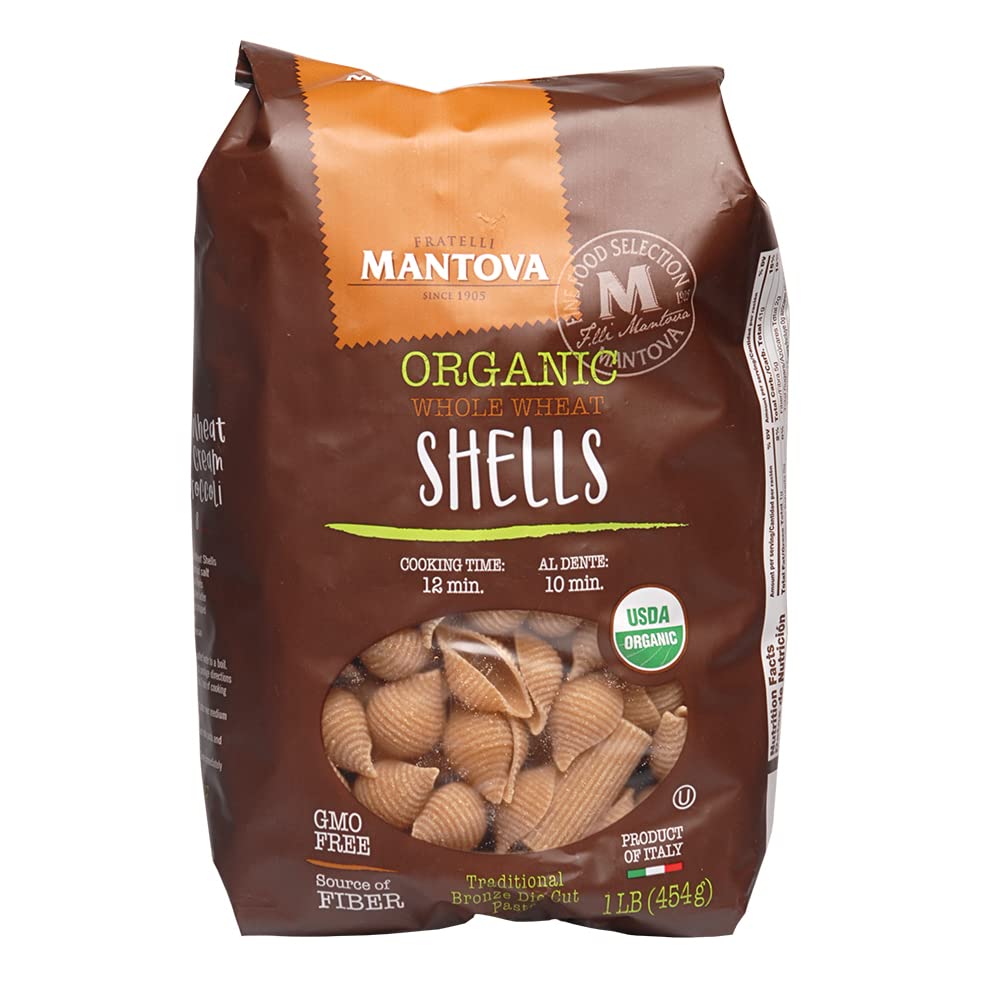 Mantova Whole Wheat Organic Pasta Shells - 16 Ounce (Pack of 6) - Non-GMO, Made with All Organic Ingredients