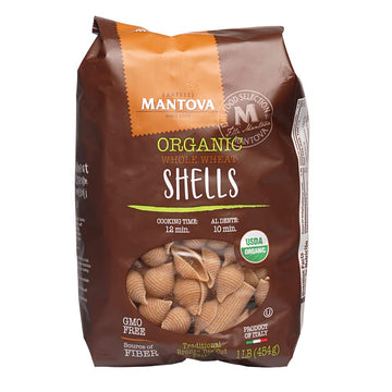 Mantova Whole Wheat Organic Pasta Shells - 16 Ounce (Pack of 6) - Non-GMO, Made with All Organic Ingredients