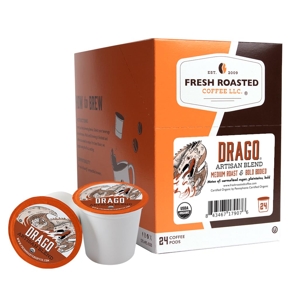 Fresh Roasted Coffee Pods, Fair Trade Organic, Medium Roast, 24 Count, Kosher, Compatible with K Cup Brewers