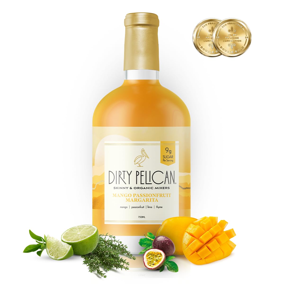 Dirty Pelican Mango Passionfruit Margarita Mix - Organic, Vegan, Gluten-Free, Low-Calorie - 750ml Glass Bottle