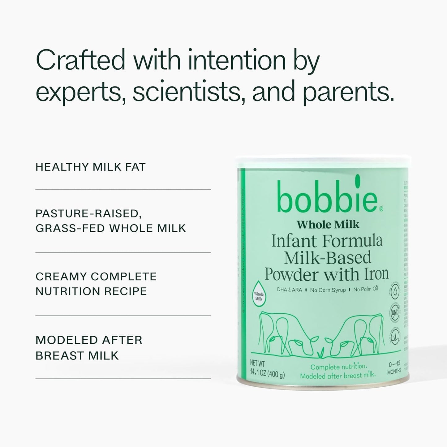 Bobbie Whole Milk, Grass Fed Infant Formula, Milk-Based Powder With Iron, Plant Based Dha & Ara, Vitamin D And Protein Blend Mod