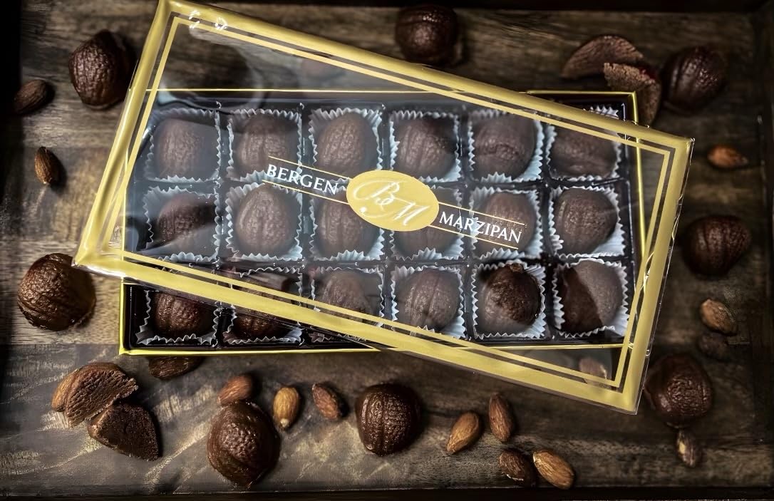 Bergen Marzipan Chocolate Marzipan Gift Box, 18 Pieces, Fun Size/Mini, Dark Brown, 8oz, Model LH-ERNY-0LXG