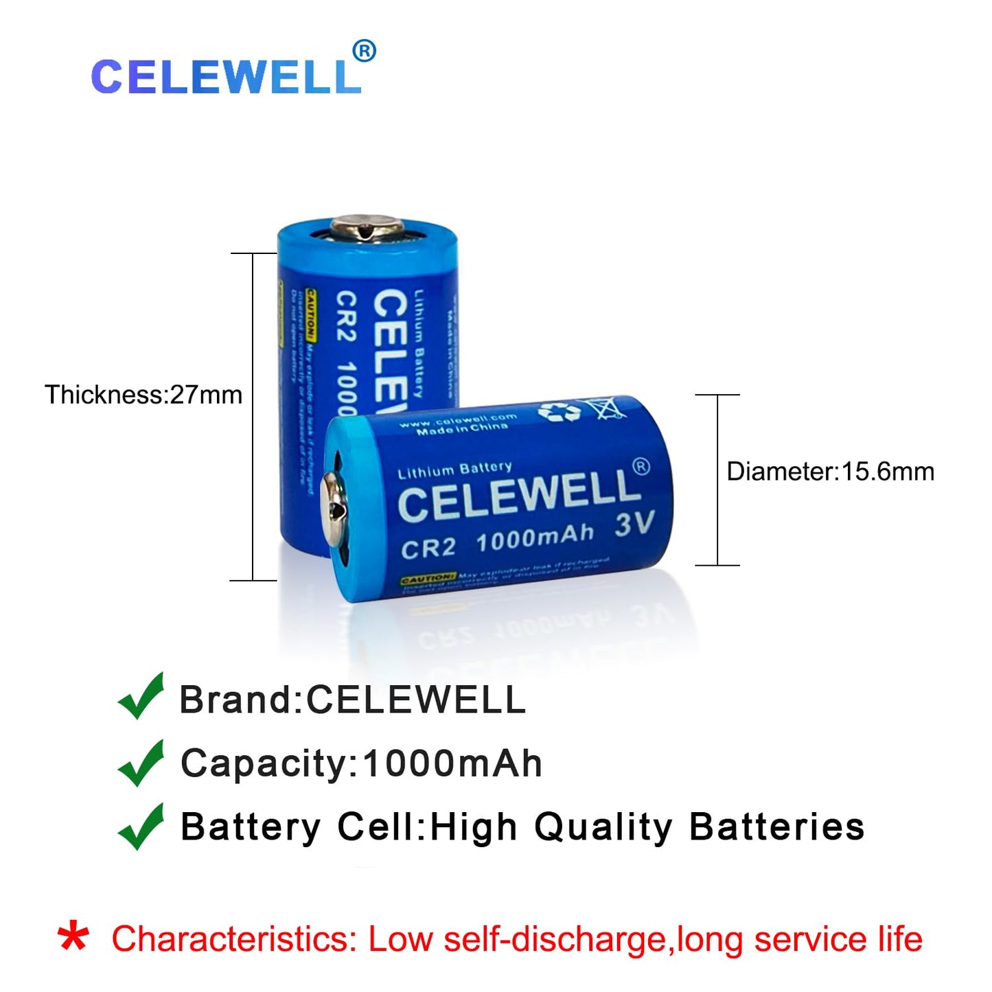 Celewell ?10-Year Warranty? 4Pcs Cr2 3V 1000Mah Lithium Battery