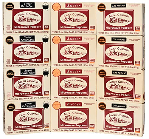 Amish Country Popcorn Microwave Popcorn Variety Pack, Non-GMO, Gluten Free, 36 Bags, 3 Ounce Each