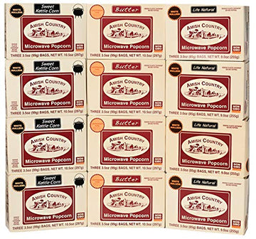 Amish Country Popcorn Microwave Popcorn Variety Pack, Non-GMO, Gluten Free, 36 Bags, 3 Ounce Each