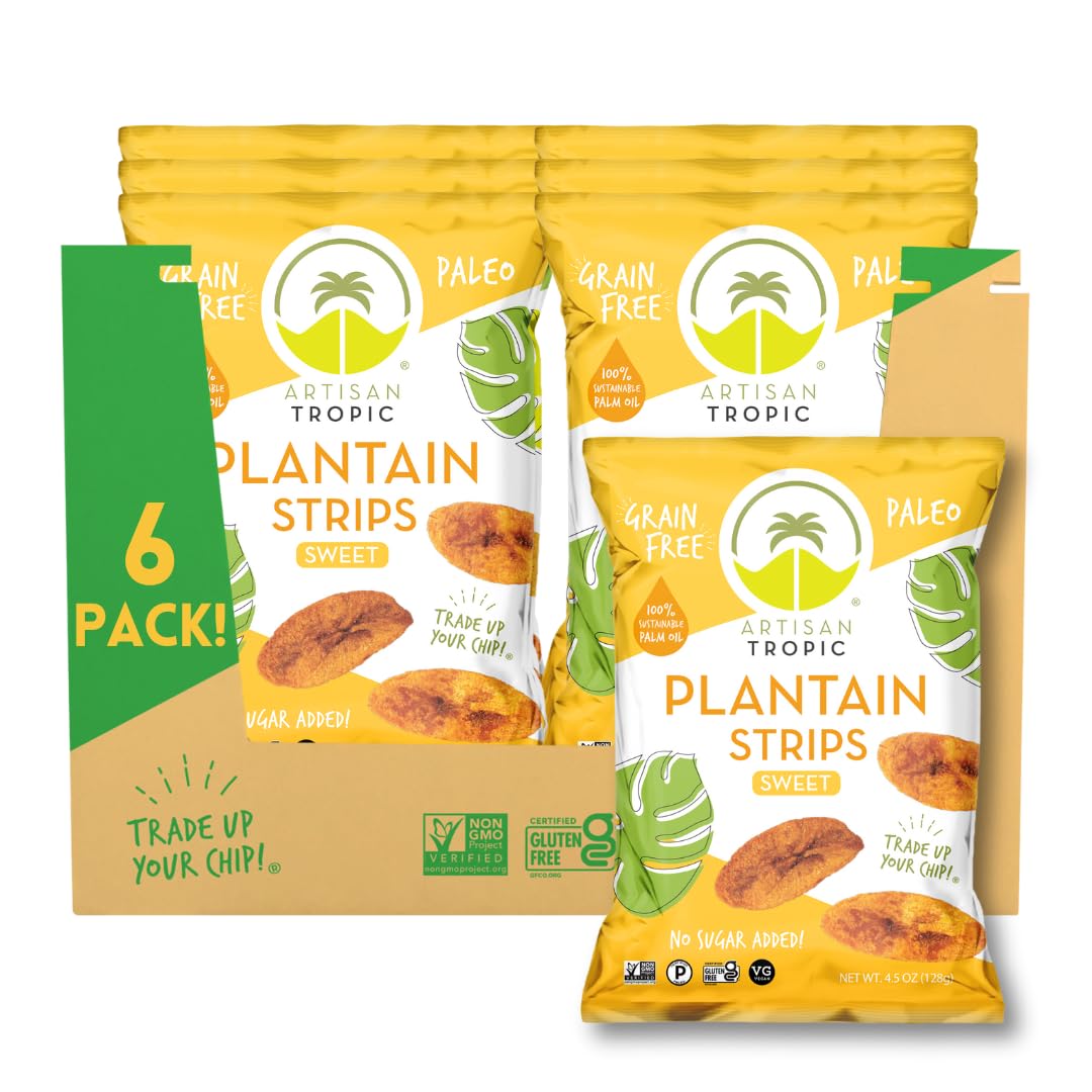 Artisan Tropic Plantain Strips - Vegan, Gluten Free, 4.5oz (Pack of 6) - Naturally Sweet Baked Chips