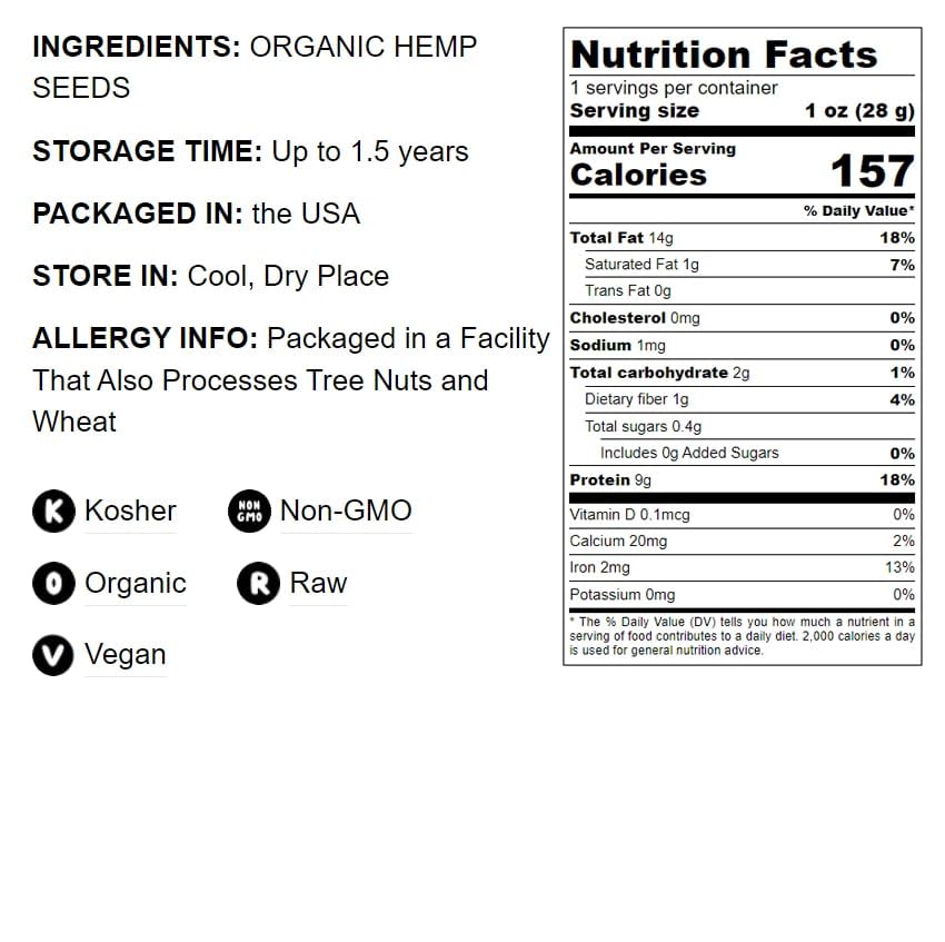 Food To Live Organic Hemp Seeds, 12 Ounces - Non-Gmo Raw Hearts, Hulled, Shelled, Kosher, Vegan, Bulk, Low Carb, Low Sodium, Goo