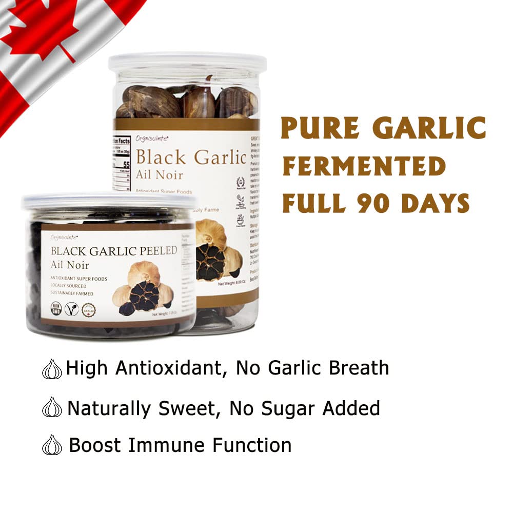 Orgnisulmte Canada Black Garlic Fermented For 90 Days 100% Natural Multi Clove Garlic Hand Selected In Canada,Ready To Eat 8 Oz