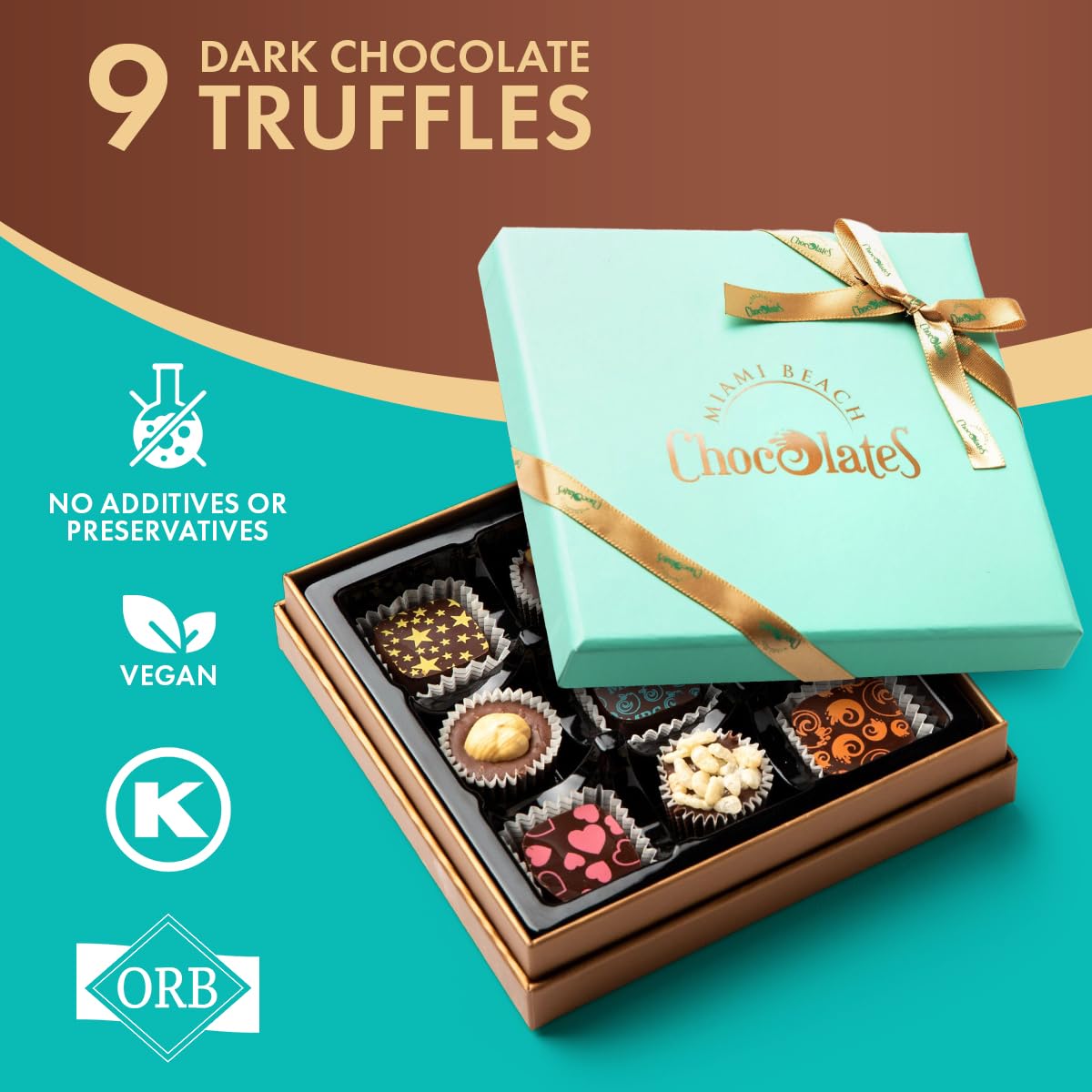 SWEETSIDE CANDY CO. Vegan Dark Chocolate Truffles Gift Box, 9 Pieces, Assorted Chocolates for Gifts