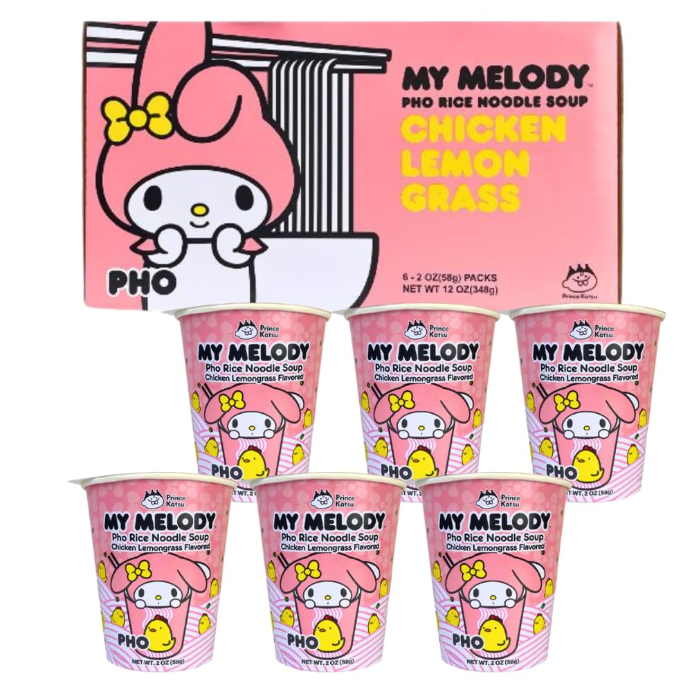 A-SHA My Melody Pho Cup Rice Noodle (6 Cups), Chicken Lemongrass Flavor, Vegetarian, Gluten-Free, Premium Microwavable Rice Nood