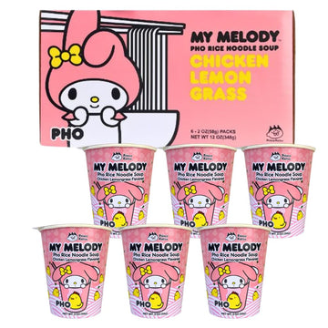 A-SHA My Melody Pho Cup Rice Noodle (6 Cups), Chicken Lemongrass Flavor, Vegetarian, Gluten-Free, Premium Microwavable Rice Nood