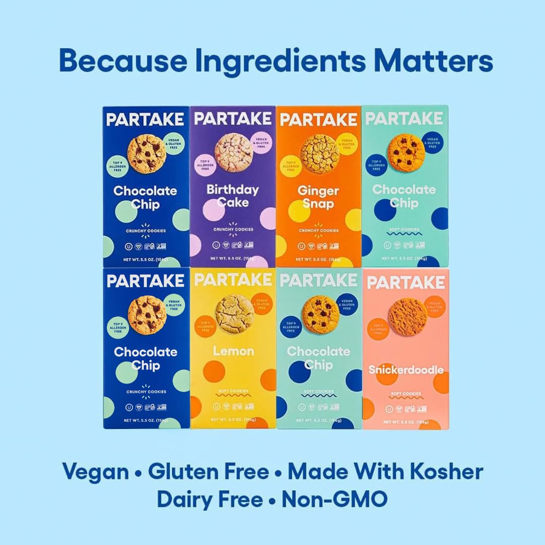 Gluten Free Soft Baked & Crunchy Vegan Cookies by Partake - 8 Boxes | Vegan, Allergy Friendly | No Peanuts, Soy, Dairy, Tree Nut