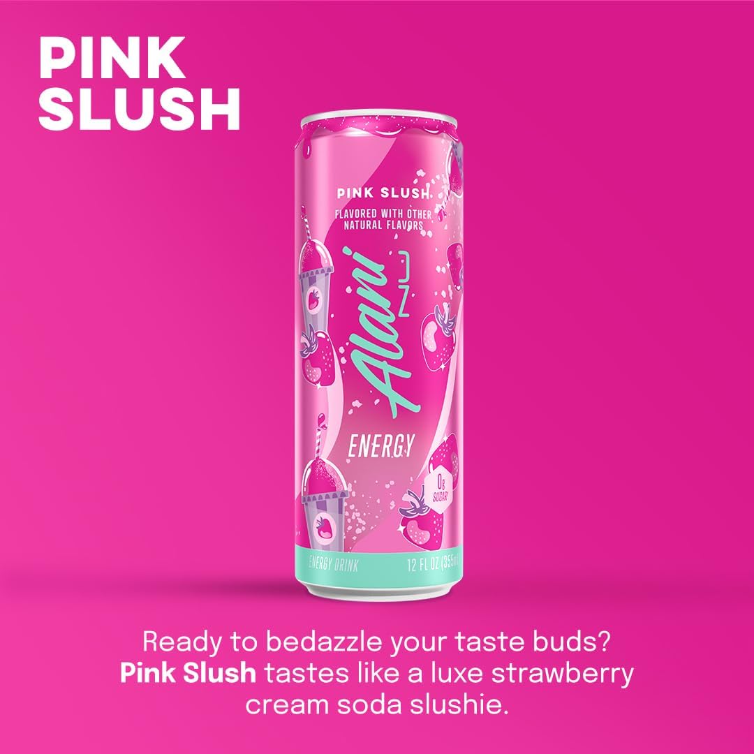 Alani Nu Sugar Free Energy Drinks, PINK SLUSH, 200mg Caffeine, 12 Fl Oz Cans, 24 Pack, Low Calorie, Zero Sugar
