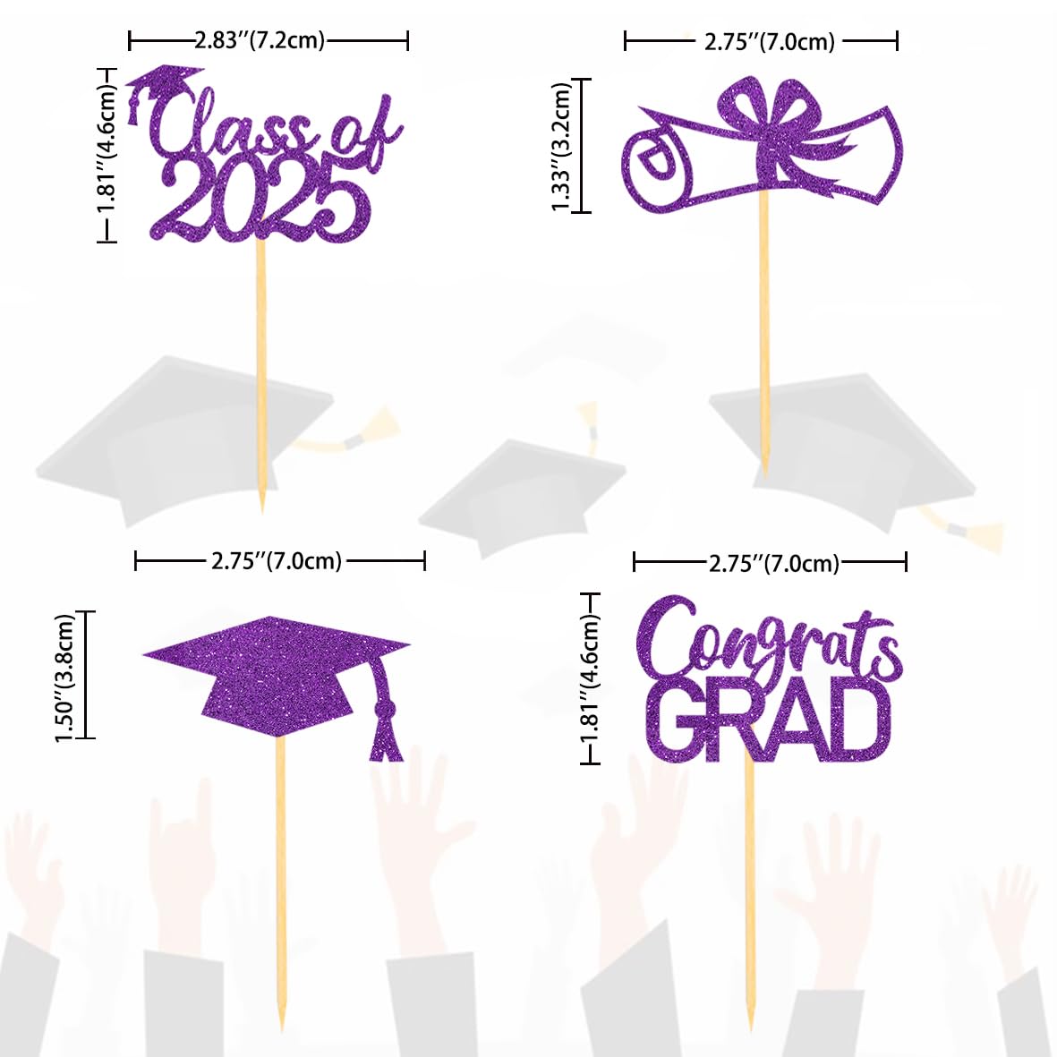 Moitkptt Graduation Cupcake Toppers - 24Pcs Purple Class of 2025 Cake Decorations, Paper Material