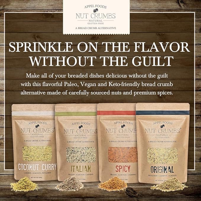 Appel Foods Nut Crumbs - Gluten Free Bread Crumb Alternative, Low Carb, Sugar Free, 8 Ounce Pack, Premium Raw Nuts (Italian)