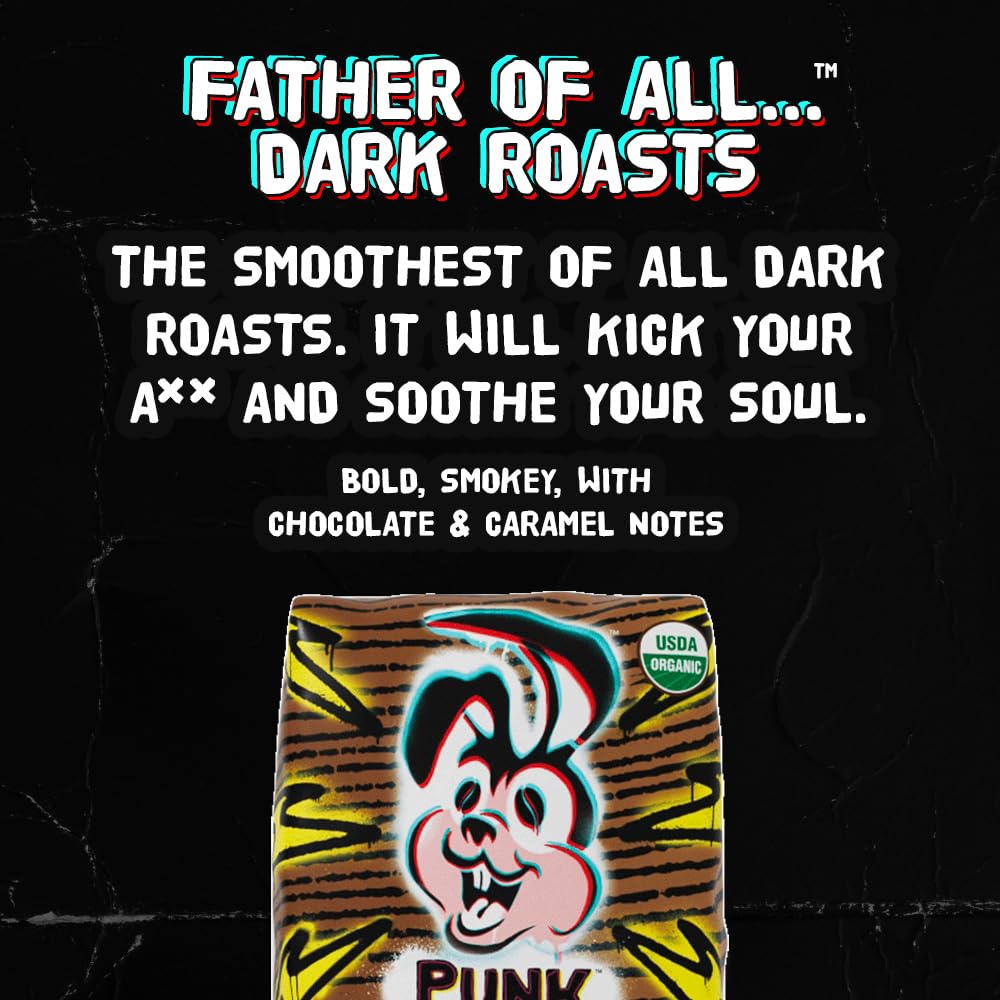 Punk Bunny Ultra Dark Roast Coffee, Organic Ground Coffee, Father Of All Dark, 12 Oz