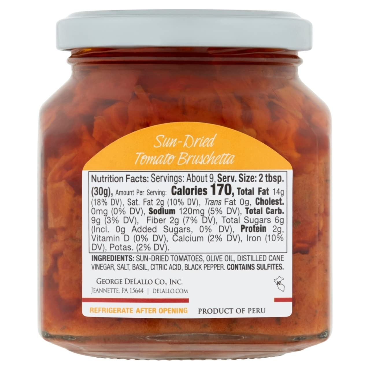Delallo Sun Dried Tomato Bruschetta, 10Oz Jar, 6-Pack