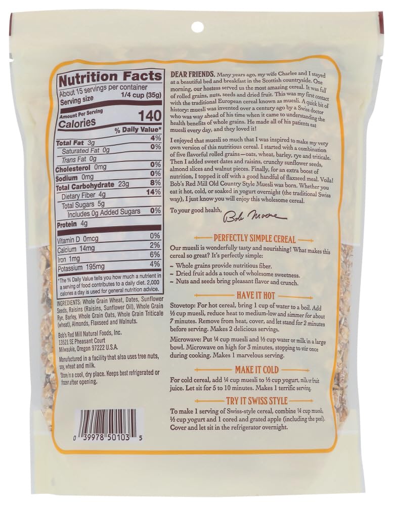 Bob'S Red Mill Old Country Style Muesli Whole Grain Cereal 18 Oz [ Pack Of 2]
