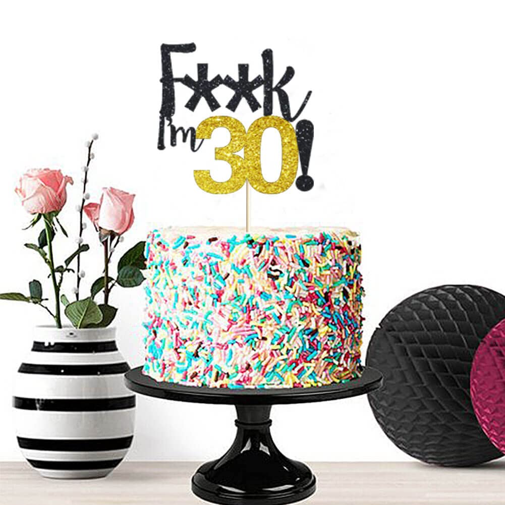 30 Birthday Cake Topper Black Glitter Funny 30Th Birthday Party Cake Decor Hello 30/Cheers To 30 Years/30 & Fabulous/Talk Thirty