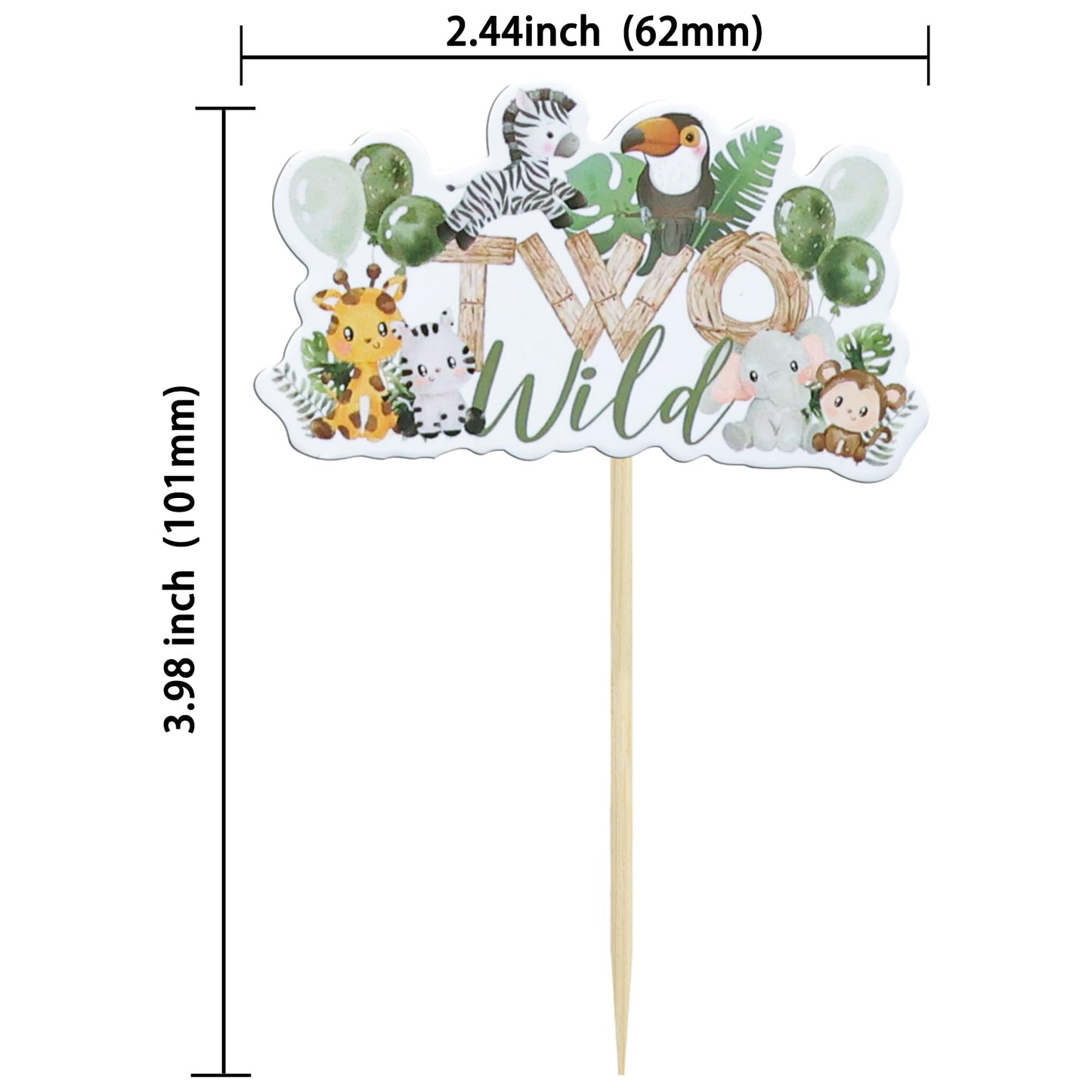 Gyufise Jungle Animal Cupcake Toppers, 36 Pcs, Green Paper Picks for 2nd Birthday and Baby Shower Decorations