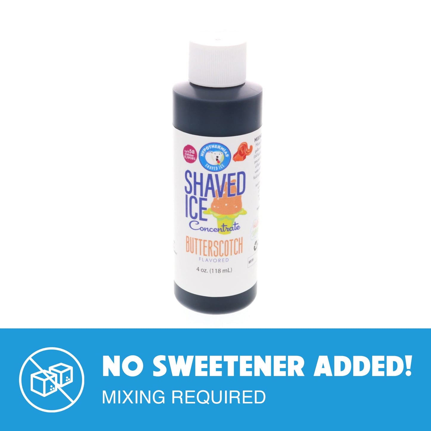 Hypothermias Shaved Ice And Snow Cone Syrup Unsweetened Flavor Concentrate - 4 Fl. Oz - Makes 1 Gallon Of Syrup - Butterscotch -