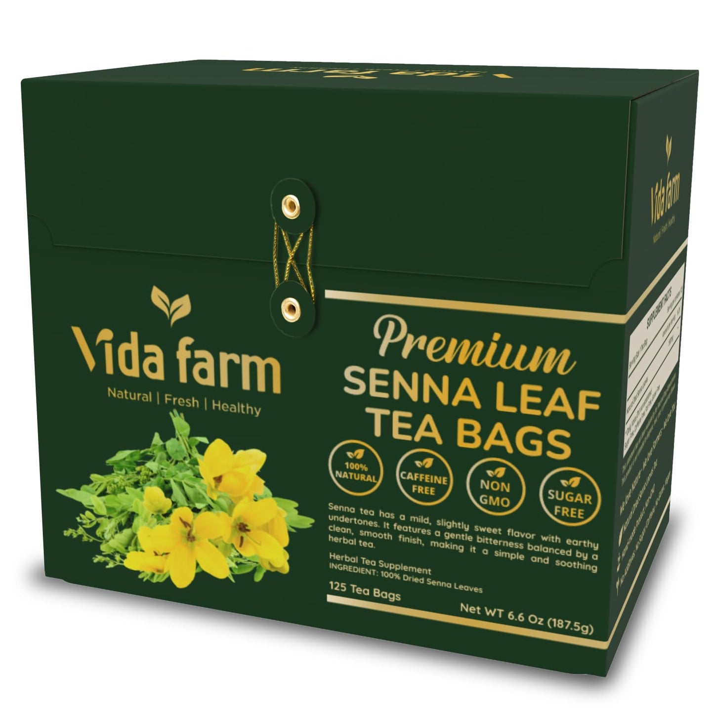 VIDA FARM Senna Tea - 100% Natural, Caffeine Free - 125 Tea Bags