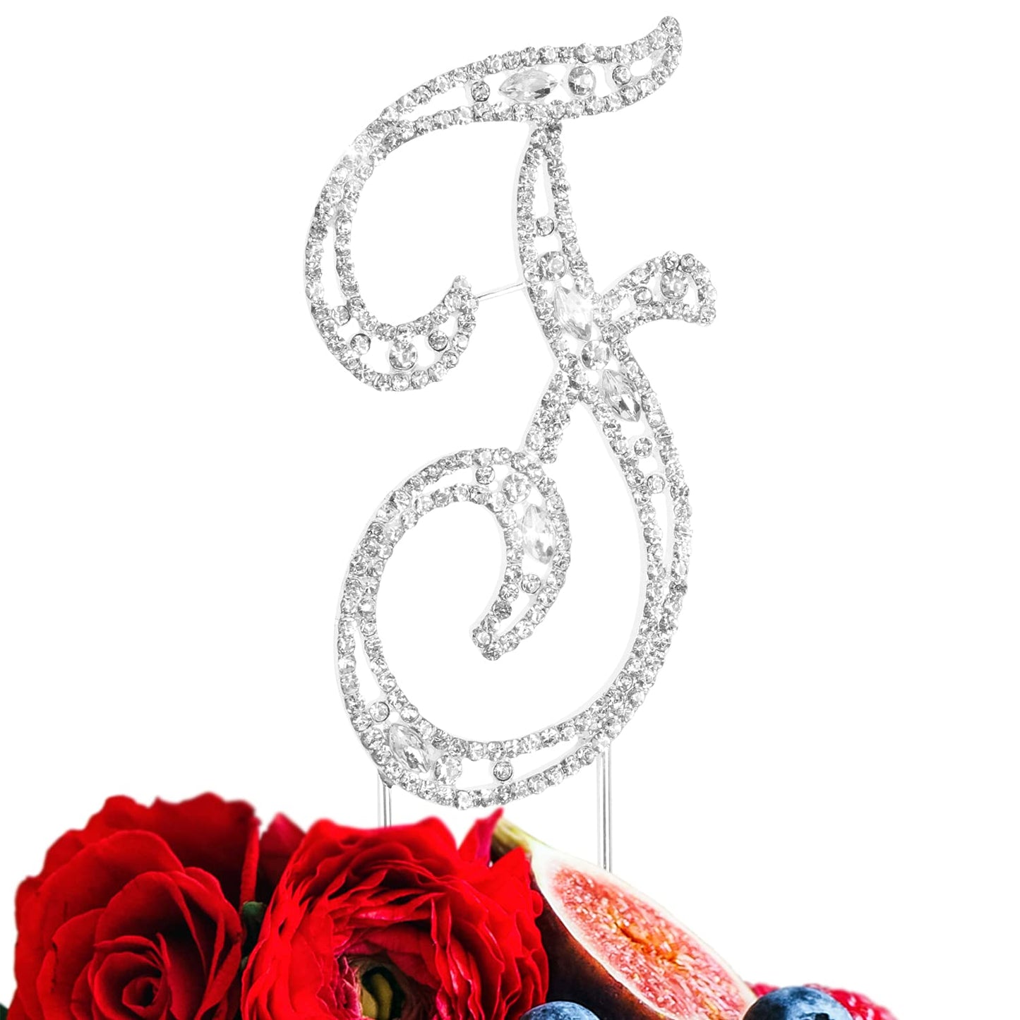 LINGPAR Letter F Cake Topper, Rhinestone Crystal, Silver, Model 01, Wedding/Anniversary/Birthday Party Decoration Supplies