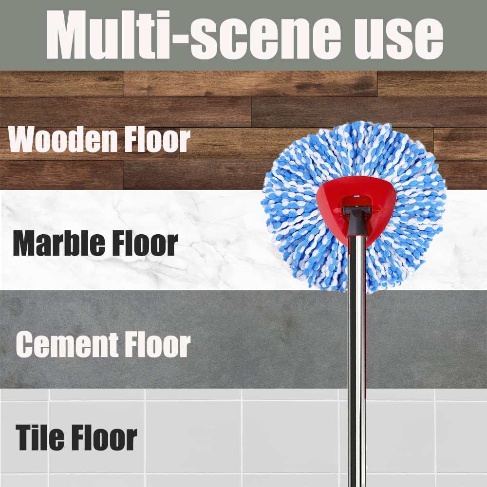 Anrekeyh Spin Mop Head, Base, Handle Replacement For O-Ceda Easywring Rinseclean Microfiber Spin Mop, 2 Microfiber Mop Refills,