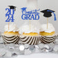 Graduation Cupcake Toppers 2024 Blue, Glitter Class Of 2024 Cupcake Toppers Supplies, Class Of 2024 Congrats Grad Cap Diploma Cu
