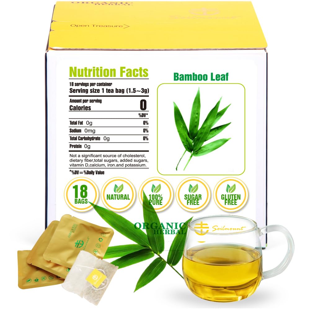 Soilmount Bamboo Leaf Tea - 100% Organic, Caffeine-Free, 18 Bleach-Free Tea Bags