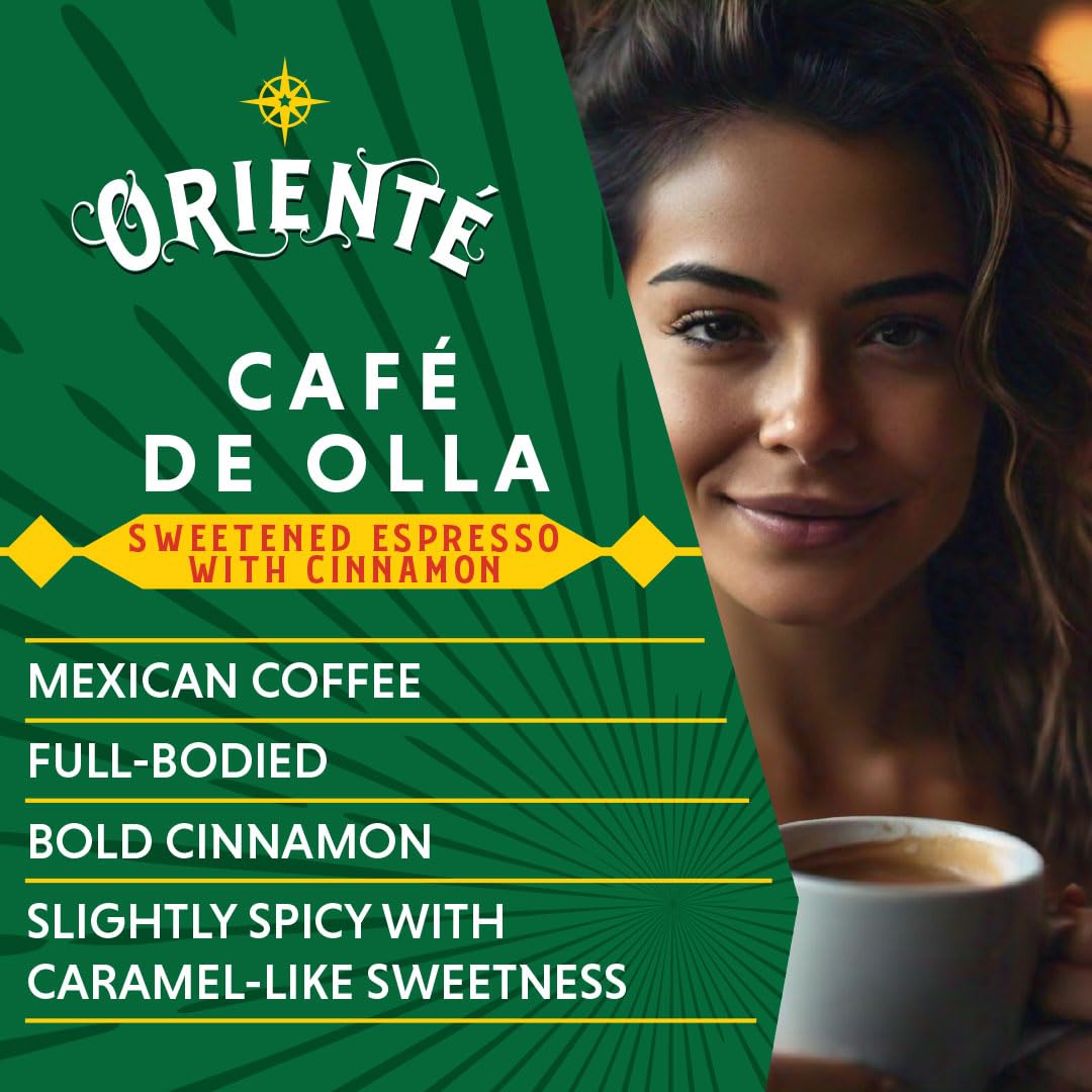 Oriente Dark Roast Cuban Coffee Pods, 18 Ct. | Cafe De Olla | Sweetened Espresso W/Cinnamon | 100% Arabica Dark Roast Coffee | S