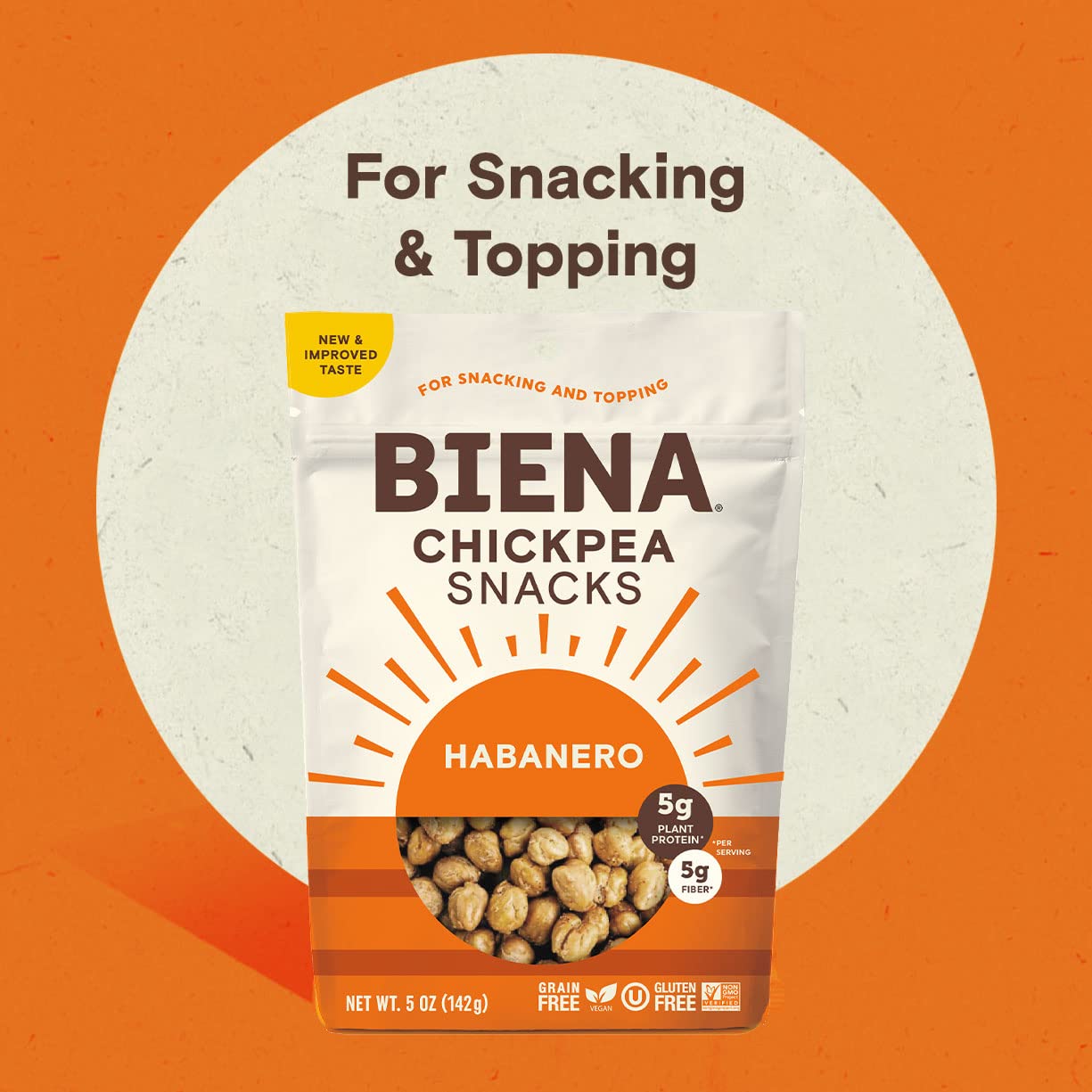 Biena Chickpea Snacks - Crunchy Roasted Chickpeas - High Fiber Vegan Protein Snacks For Adults And Kids - 4-Pack, 5 Ounce - Haba