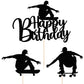 Lveud 7Pcs Skateboard Happy Birthday Cake Topper,Black Glitter Happy Birthday Skateboard Cake Topper For Skateboard Birthday Par